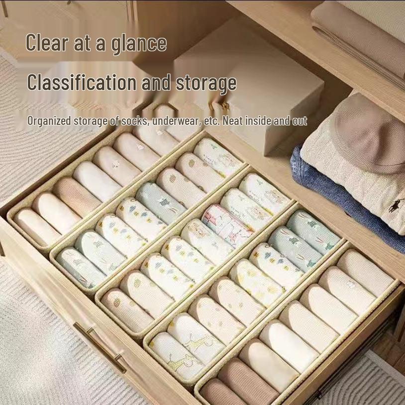 Tianshan Cotton & Linen Sock Box: Foldable, Washable Drawer-Style Wardrobe Organizer
