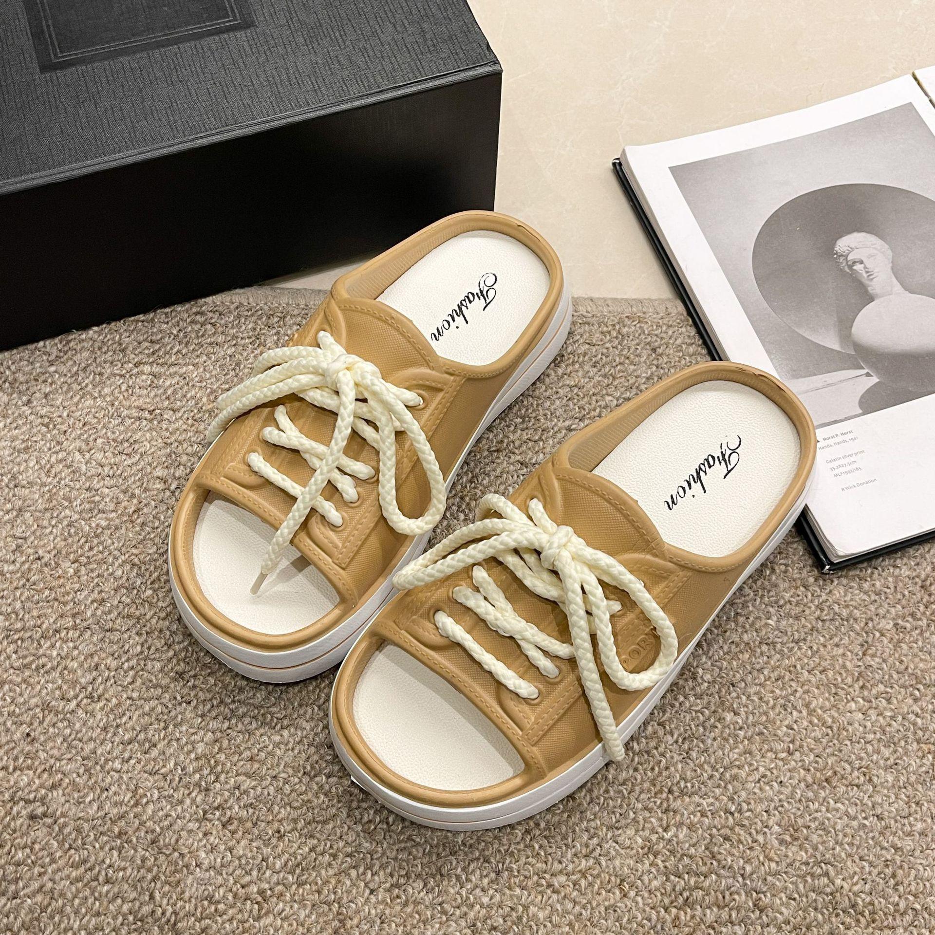 

Летние EVA новые модные летние имитация парусиновой обуви мягкая подошва шлепанцы на один палец модная толстая подошва домашняя одежда повседневные шлепанцы 40-41 коричневый