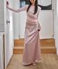 Leondeondada Glossy Satin Long Skirt, Soft Pink
