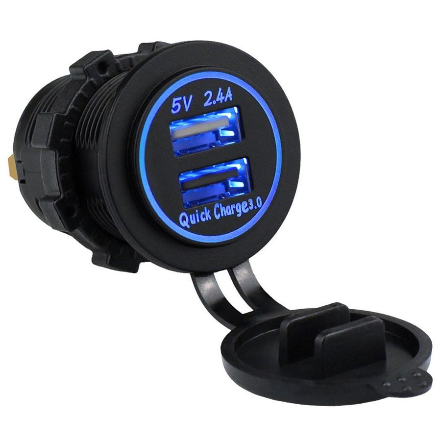 1PCS USB Charger 12V 22A Motorcycle Bike USB QC 3.0 Quick Charger WITH Relay
