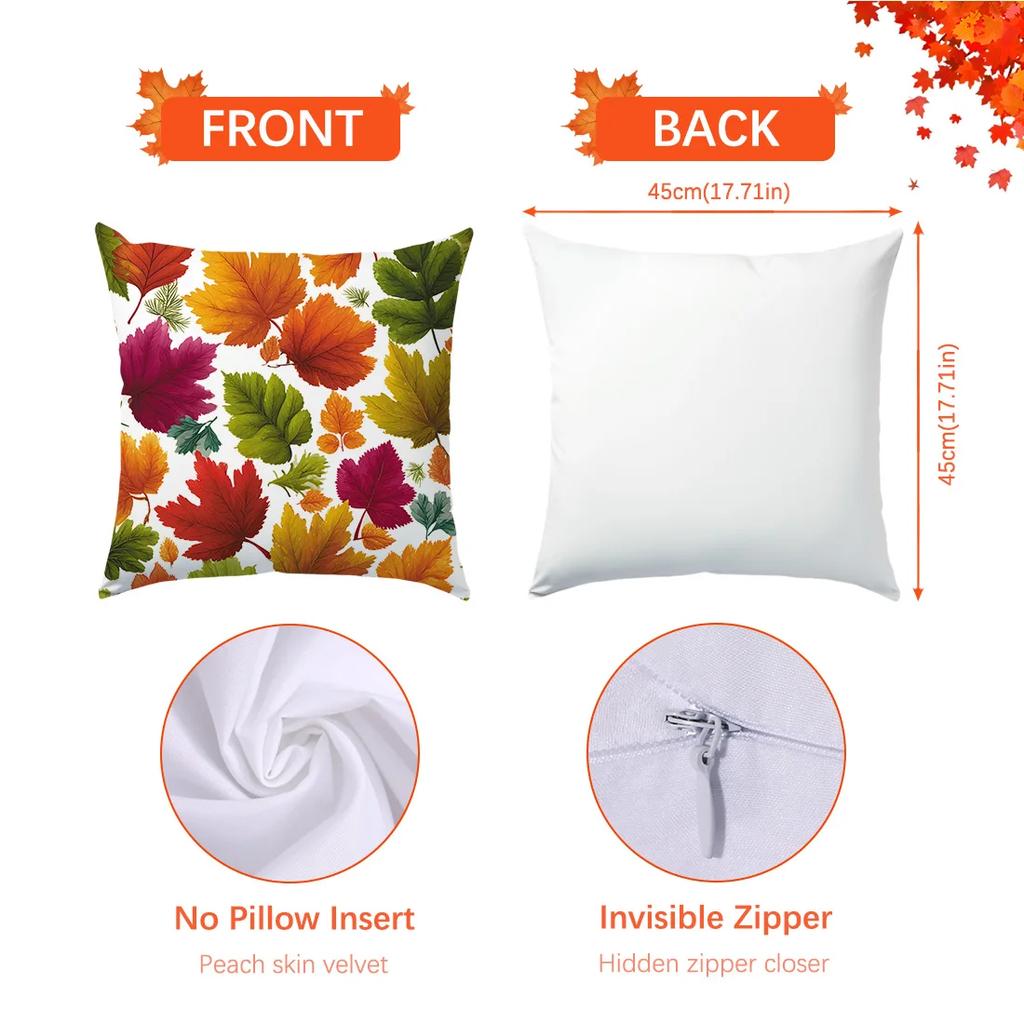 45*45cm Autumn Cushion Cover Halloween Throw Pillow Cover Autumn Maple Fall Decorative Soft Plush Pillowcase for Couch Pillow