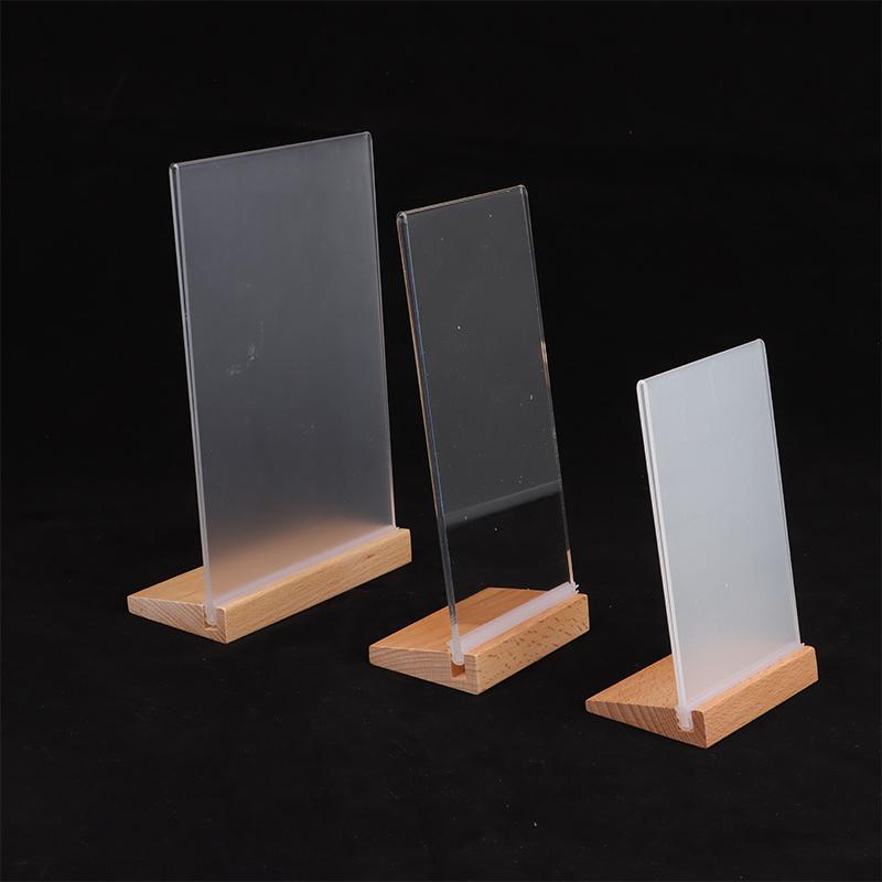 Table Top Wooden Acrylic Sign Holder Display Stand Double Sided, Bottom Load, Portrait Style Menu Paper Ad Photo Picture Frame
