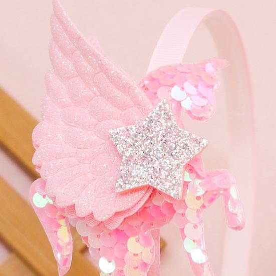 Mädchen Stirnband Dreidimensional Leicht Unicorn Wings Design Stirnband mit Pailletten Stern Dekoration Auftritte Halloween Kostüm Haar Accessoire