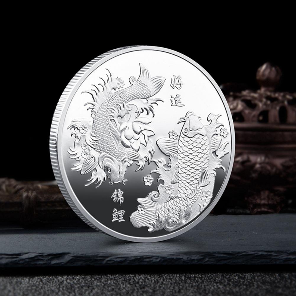 10pcs Commemorative Gold Plated Coin China Koi Fish Coins Lucky Souvenir Gift Diameter 4CM Home Decorations