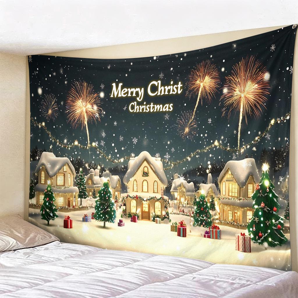 Christmas Psychedelic Tree Landscape Tapestry, Glowing Pink Forest Wall Hanging, Mystical Moon  River Backdrop for Room Decor