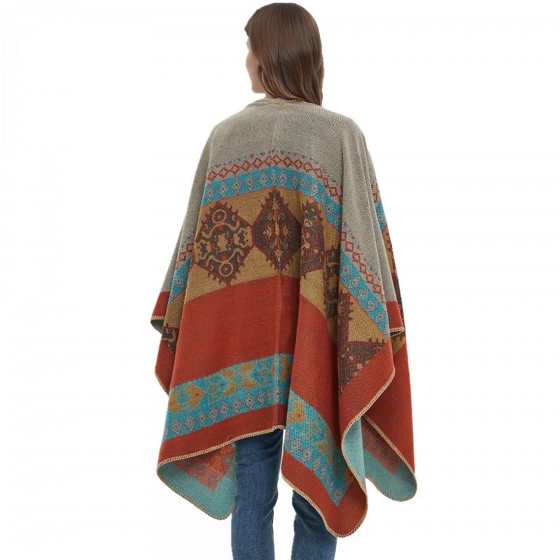 Oversized Knit Shawl With Jacquard Warm Fleece-Like Wrap Women Winter Streetwear