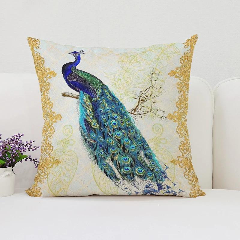 Europe and the United States Sofa Cushion Sets Beautiful Peacock Double-sided Printed Pillow Covers Chair Lumbar Cushion 45x45cm