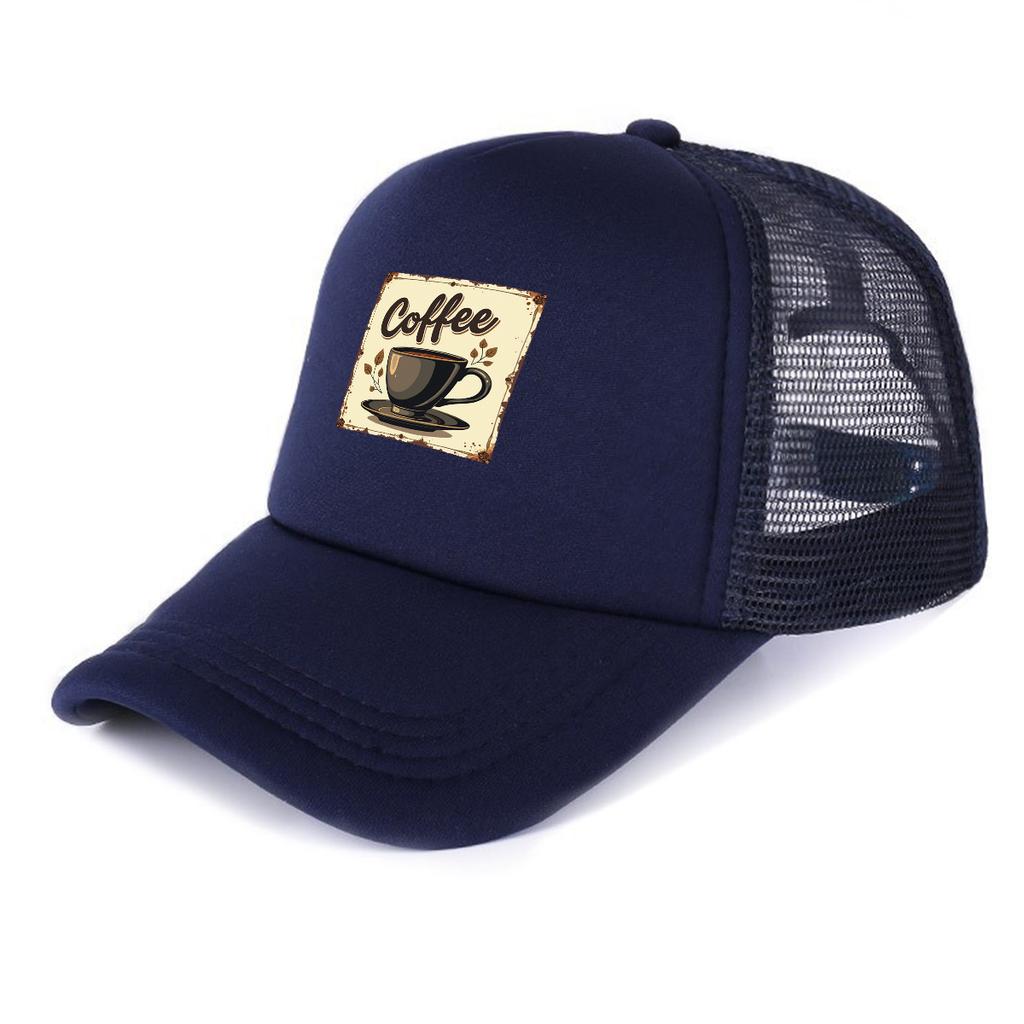 Coffee Cup Printed Sun Hat Adjustable Mesh Cap Casual Leisure Dad Hat Unisex for Camping Fishing Outdoor Accessory One Size Fits