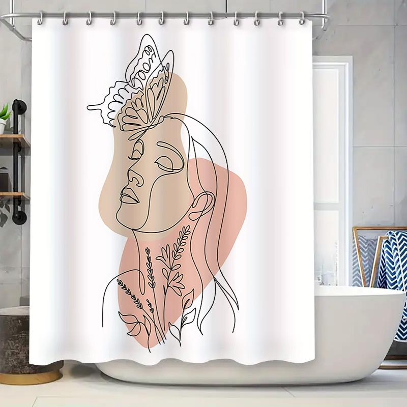 

Elegant Woman And Butterfly Design Shower Curtain Modern Minimalist Art Print Bathroom Decor With Soft Colors Waterproofdurable W60H190(CM)-1 Pcs