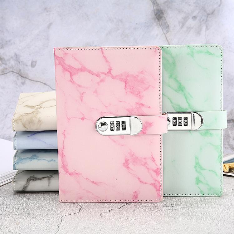 A5 Marble Texture Retro Password Lock Notebook Multifunctional Student Handbook Notepad