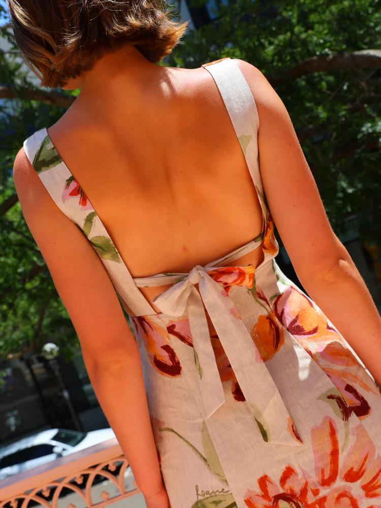 Summer 2025 European & American Vacation Style Backless Print Long Suspender Dress