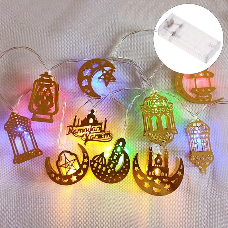 Eid Mubarak Moon Star Iron Art Led String Lights Ramadan Kareem Decoration for Home 2024 Islamic Muslim Festival Party Supplies
