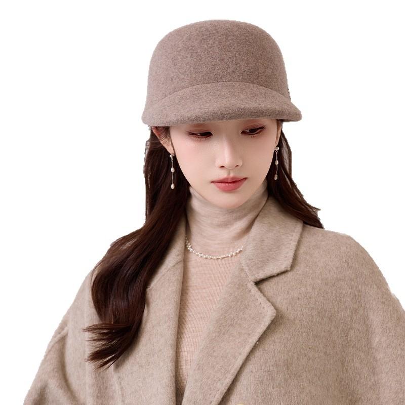 Retro Rhinestone Bow Equestrian Hat Autumn and Winter Woolen Short Brim Cap Gentle Commuting Temperament Hat Women's