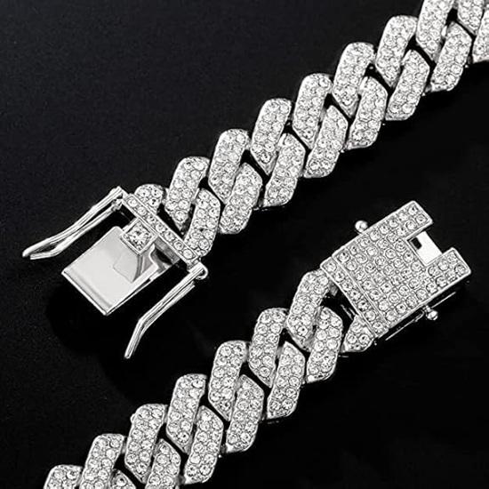 Kette Kubanisch für Männer Frauen Mädchen Herren Miami Halskette Iced Zirkonia Diamant Sterling Silber Ketten Lang Strass Hip Hop Stilvoll Rapper