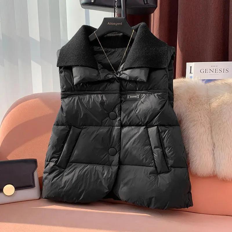 

Пуховый хлопковый жилет со строчкой Женская зимняя одежда Куртка без рукавов Тренд XXXL чёрный