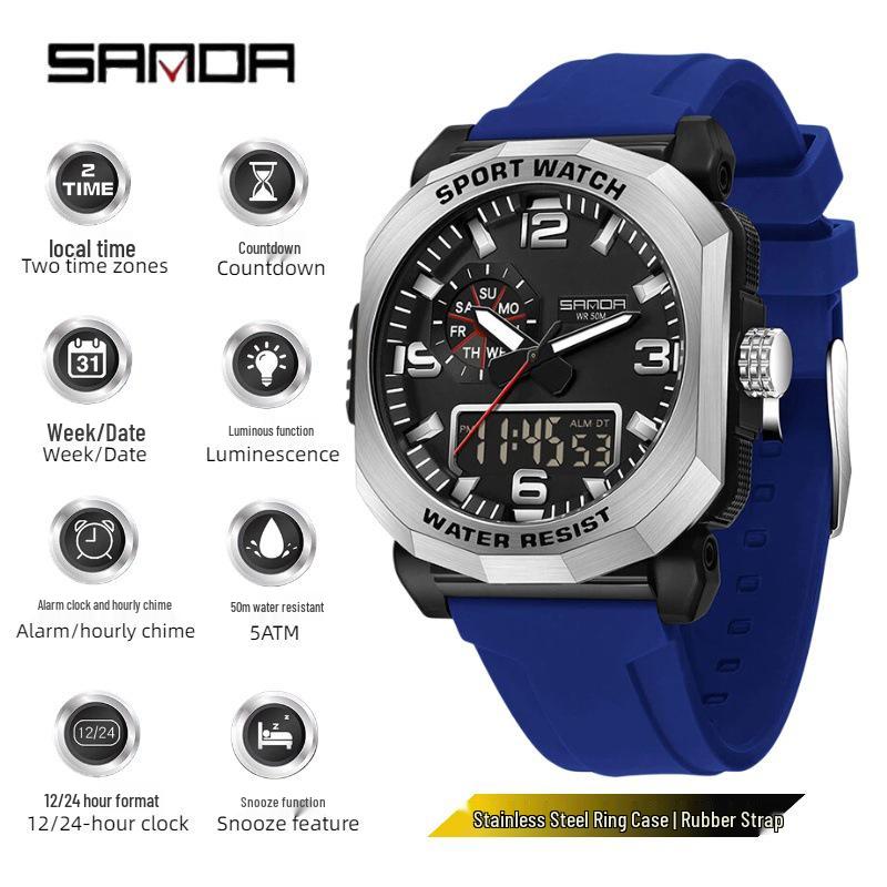 SANDA Men s Dual Display Luminous Waterproof Sports Watch