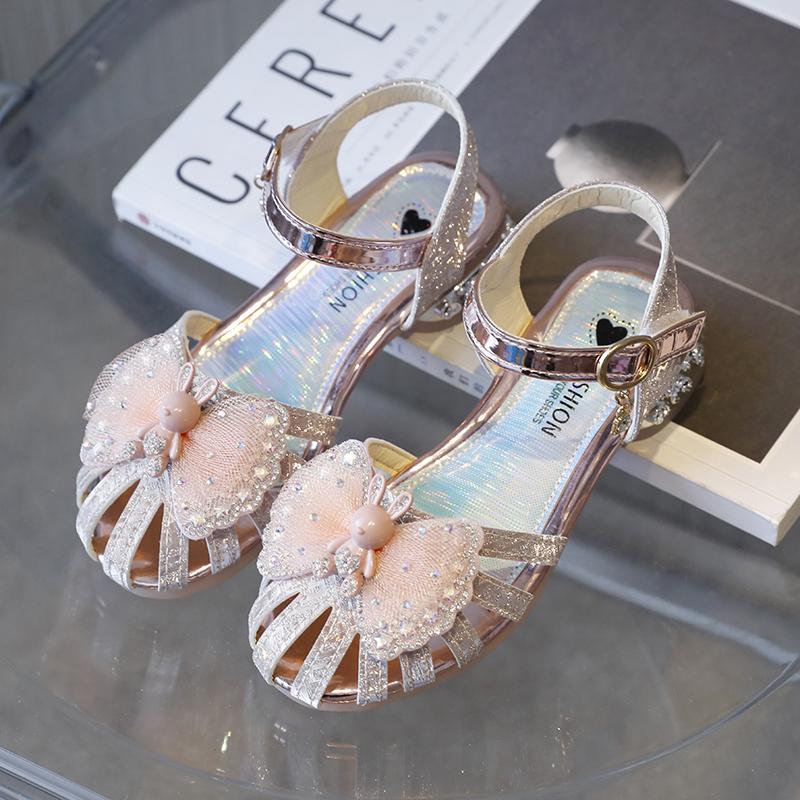 Girl's High Heel Shoes Sweet Children Princess Summer Sandals Fashion Rhinestone Crown Kid Causal Wedding Party Sandals Cut-outs