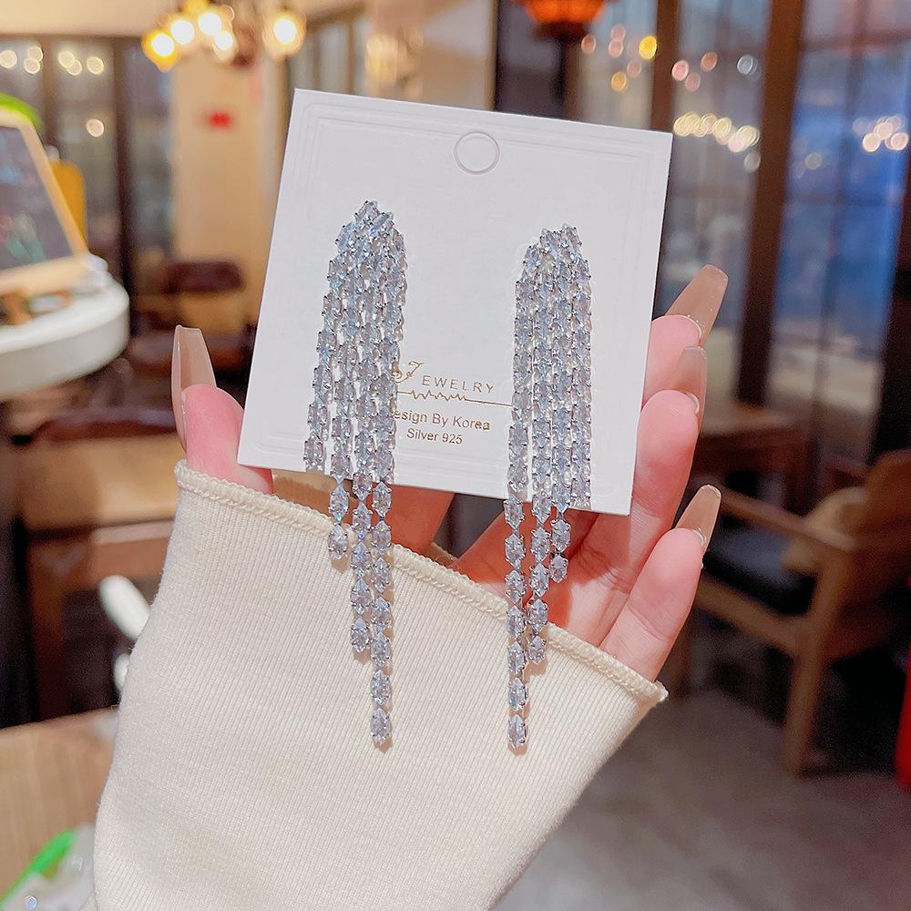 925 Silver Needle Tassel Pearl Earrings: High-End Celebrity Design for Women