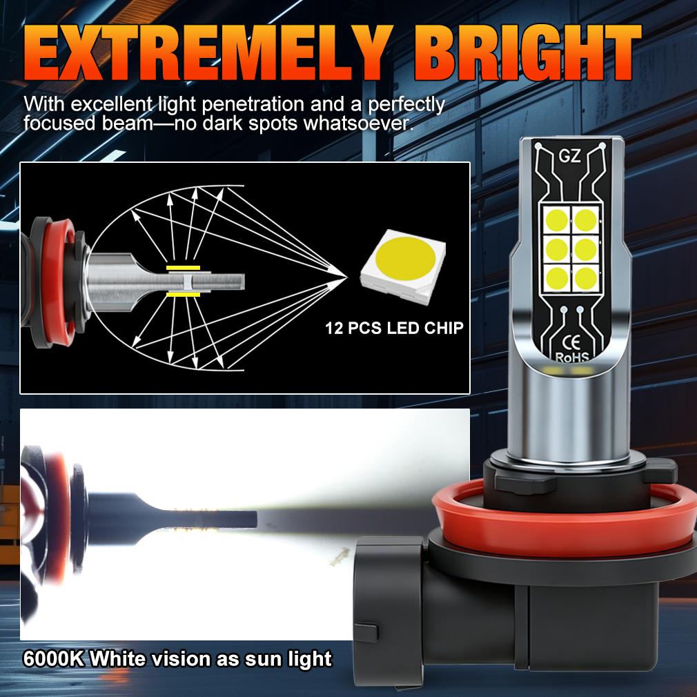 2 יחידות H11 H8 H9 נורות LED ערפל/DRL H7 9005 HB3 9006 HB4 פנסי ערפל LED אור ריצה ליום H4 פנס קדמי לאופנוע לבן 6000K מנורה סופר בהירה
