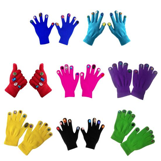 Faux Diamond Knitted Gloves Women Cotton Thickened Winter Gloves Windproof Riding Outdoor Mittens Fashion Accessories