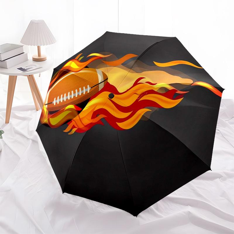 1pc Flaming Football Illustration Umbrella with Plastic Handle,Suitable for All Seasons Home Travel Outdoor UmbrellaDD460