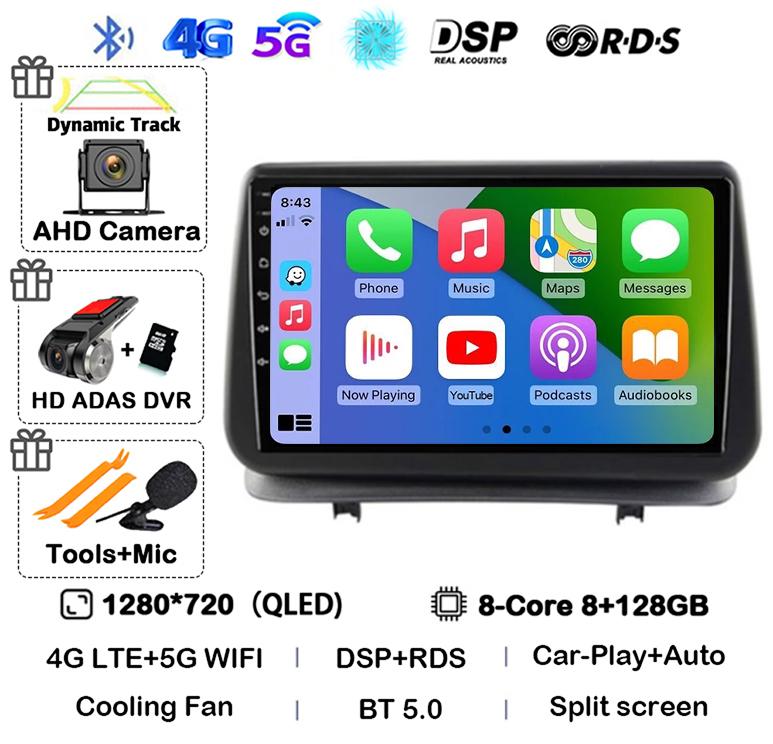 Android 14 Auto Carplay For Renault Clio 3 CLIO 3 2005-2014 WIFI+4G Car Radio Navigation GPS Stereo Video Player 360 Camera DSP