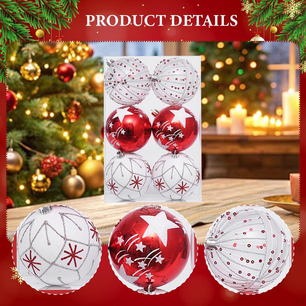 6 Pieces Christmas Ball Ornaments Tree Hanging Balls with Hole Xmas Decorations