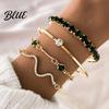Rhinestone Inlay Bracelet 4Pcs/Set Women Bangle Hypoallergenic Adjustable Faux Gemstone