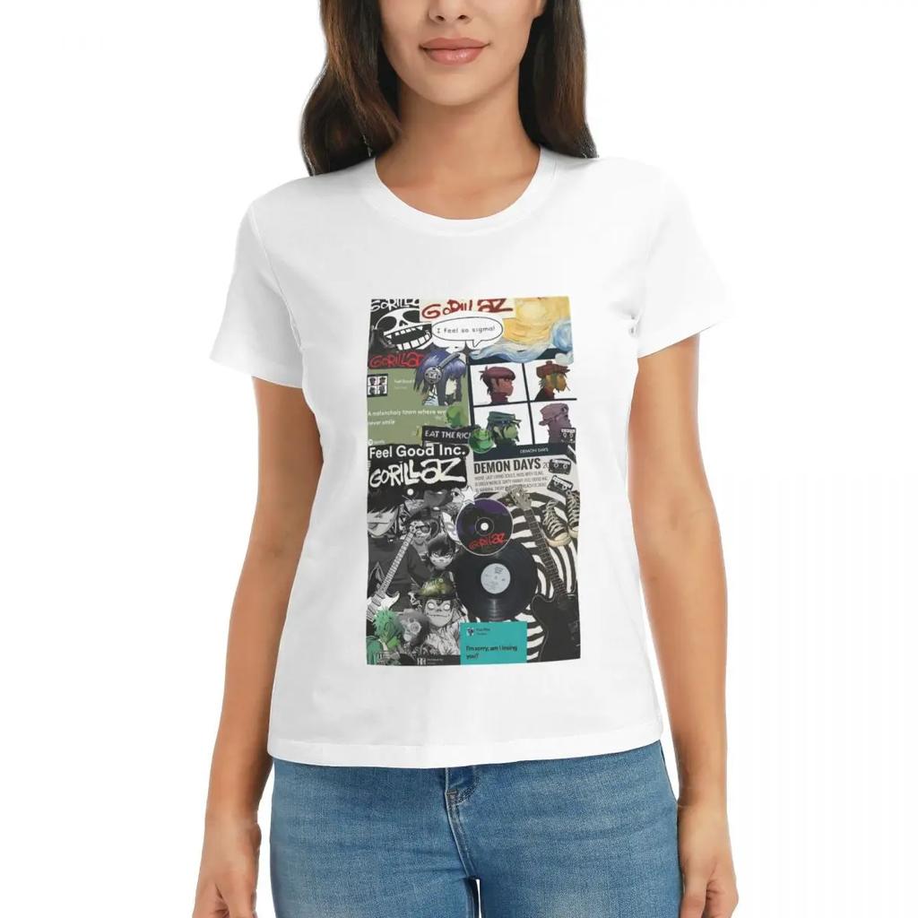 Women TShirt Music Band Gorillaz Summer Short Sleeve Tees Round Neck Cotton T Shirts Clothes Tops Streetwear