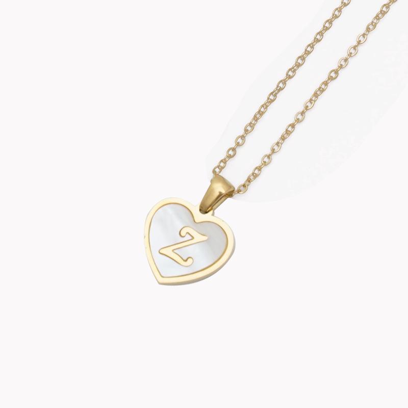Gold Shell Pendant Necklace with English Alphabet - European & American Trend In Titanium Steel Chain