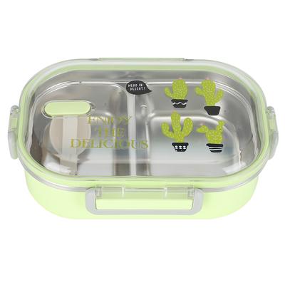 Przenośny 304 Stal Nierdzewna 650ML Pojemnik Bento Szczelny Pojemnik na Jedzenie dla Studentów DzieciZielony