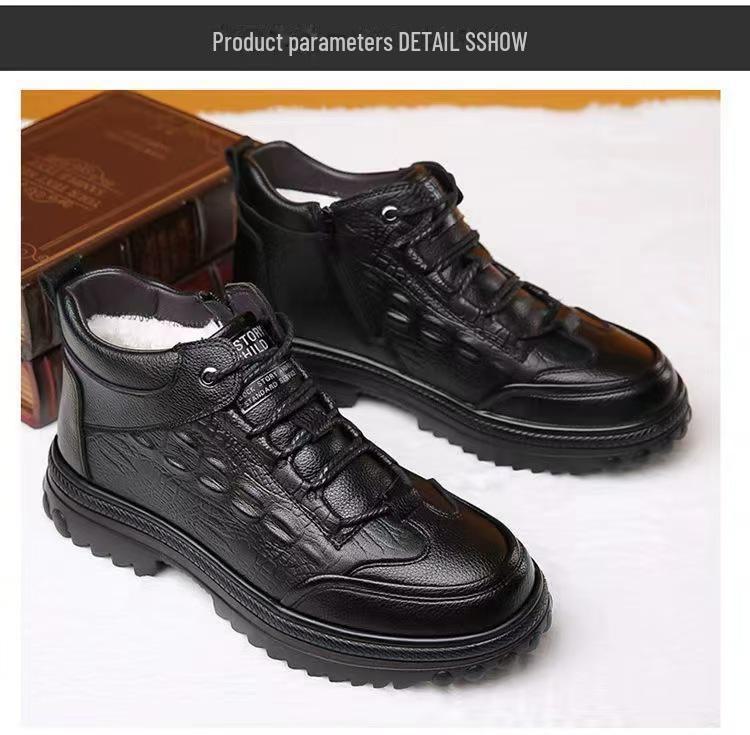 Men's Winter Fleece-Lined Cotton Leather High-Top Boots