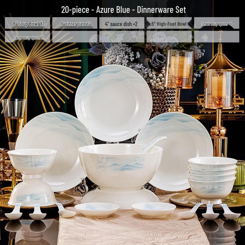 Jingdezhen Blue Ocean Sky 20-Piece Ceramic Dinnerware Set