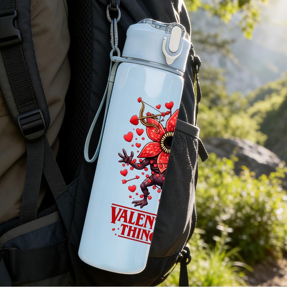 1PC Red Rose Valentine Dark Art Print 750ml Color Plastic Sports Water Bottle Leakproof Flip Straw Lid Suitable for Sports Office Home Use