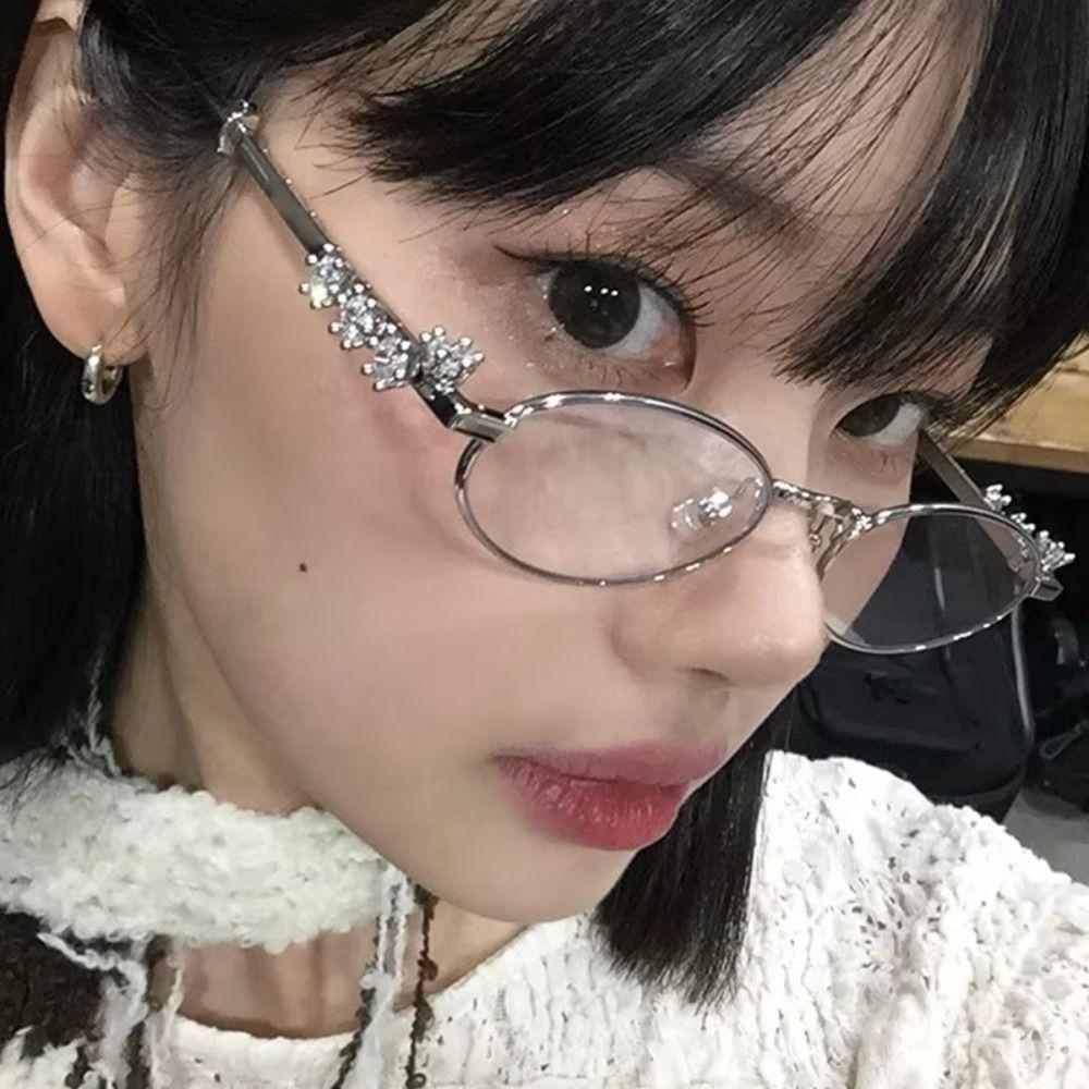 INS Rhinestone Sunglasses Y2k Anti-Blue Light Spectacles Convenient Retro Frame Eyewear  Selfie