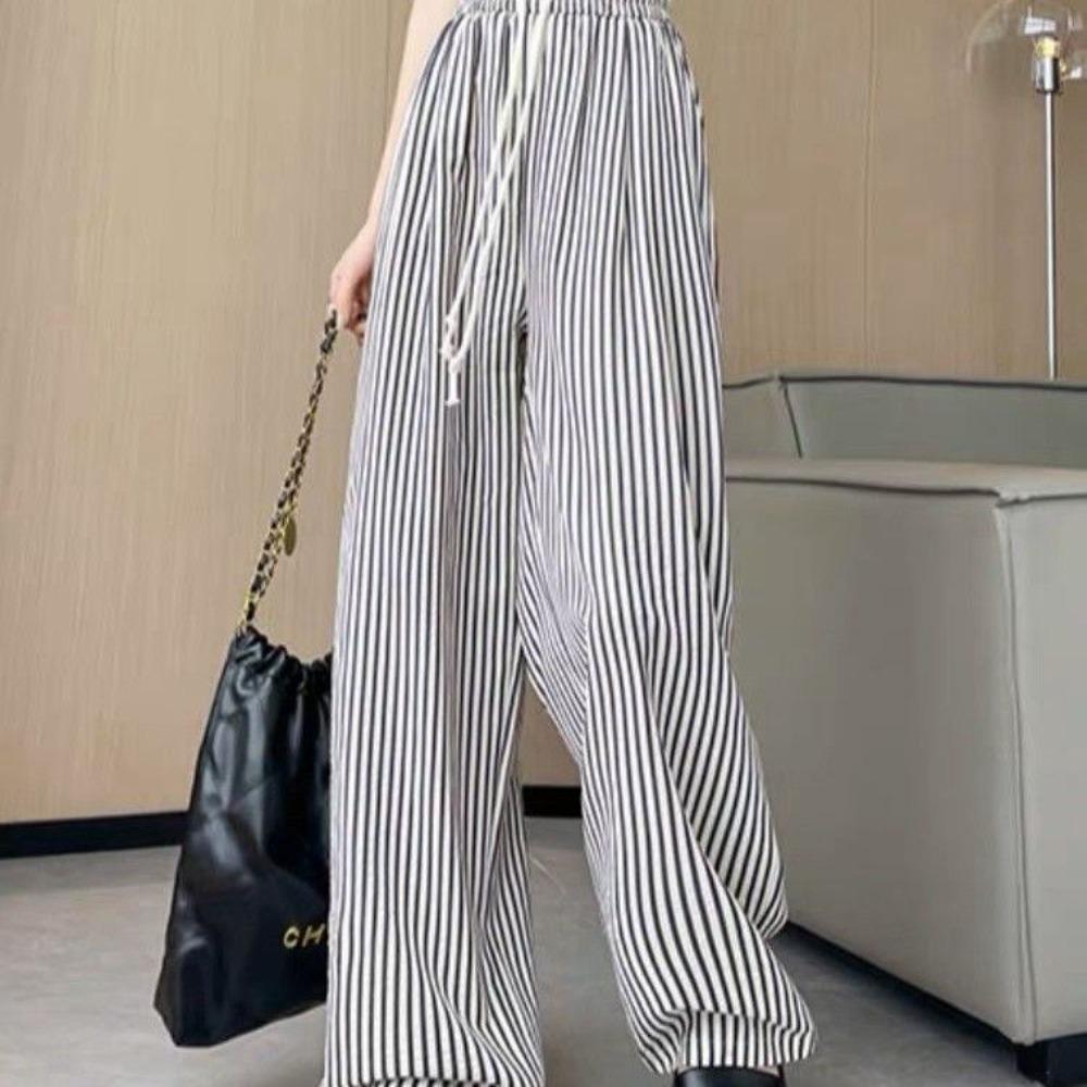 

Drawstring Ice Silk Wide Leg Pants Loose Striped Yamamoto Pants Breathable Spring L чёрный