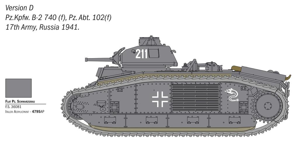 Italeri WW2 France B1 Bis Heavy Tank Plastic Model IT25766 1/56