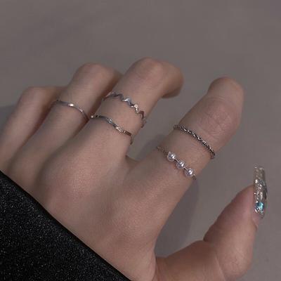 Multi Beaded Rings Set Natural Ring for Women Vintage Gold Silver Color Minimalist RingWedding Jewelry Gift AVE