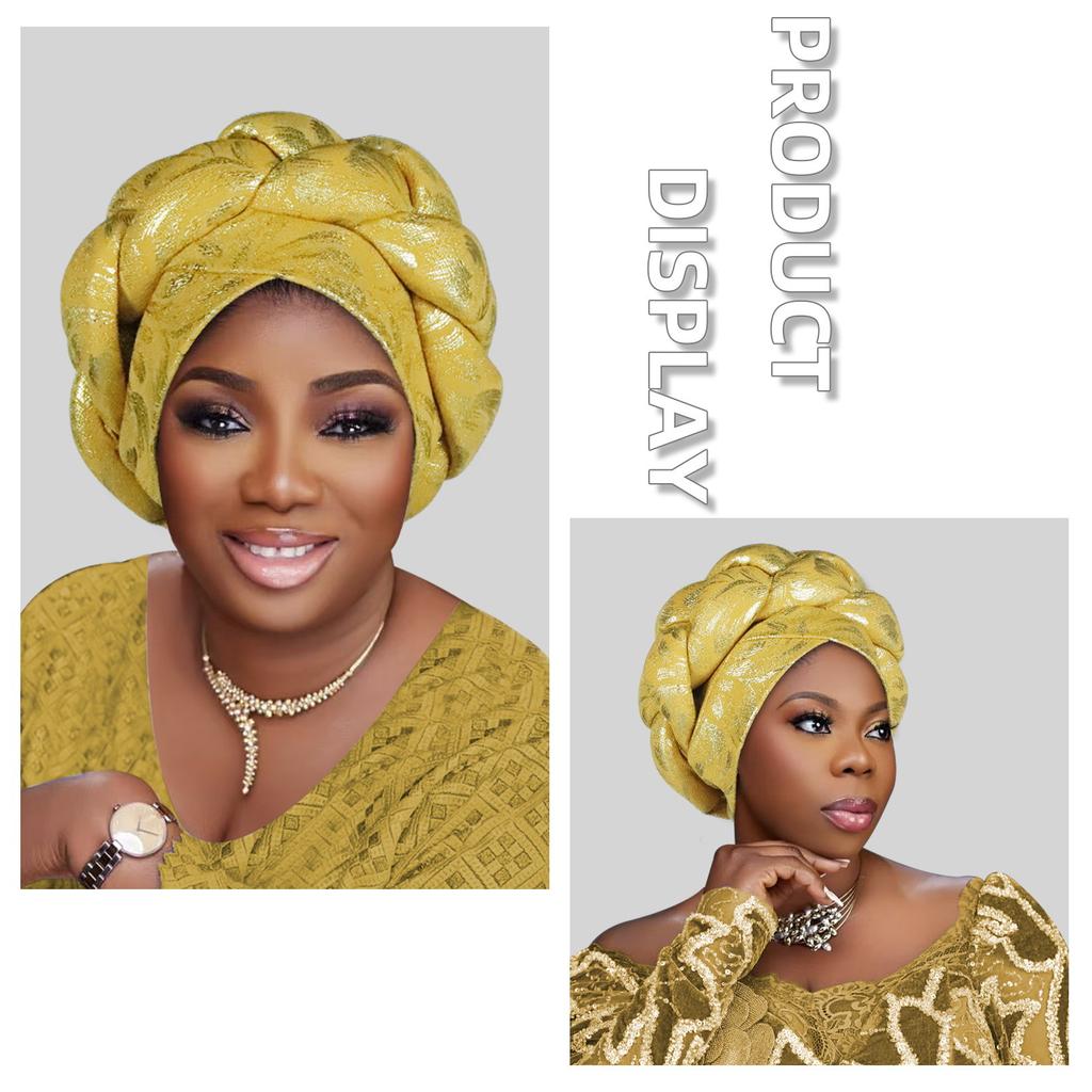 Gold Stamping Fabric Turban Cap For Women Braids Headwrap Bonnet Lady Head Cover Muslim Hat African Female Headgear