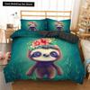 Cartoon Sloth Bedding Set for Bedroom Home Manga Style Sloth Print Duvet Cover Lazy Sleeping Australian Animal Soft Quilt Cover