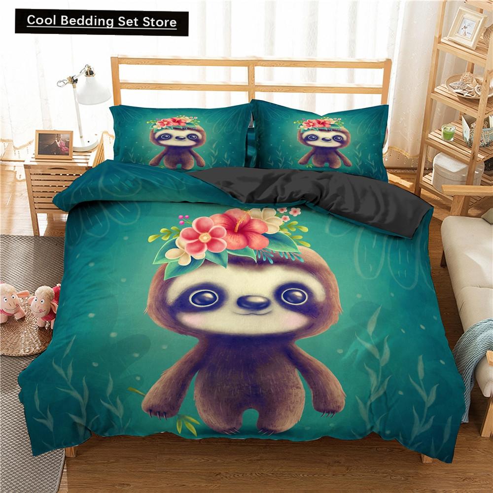 Cartoon Sloth Bedding Set for Bedroom Home Manga Style Sloth Print Duvet Cover Lazy Sleeping Australian Animal Soft Quilt Cover