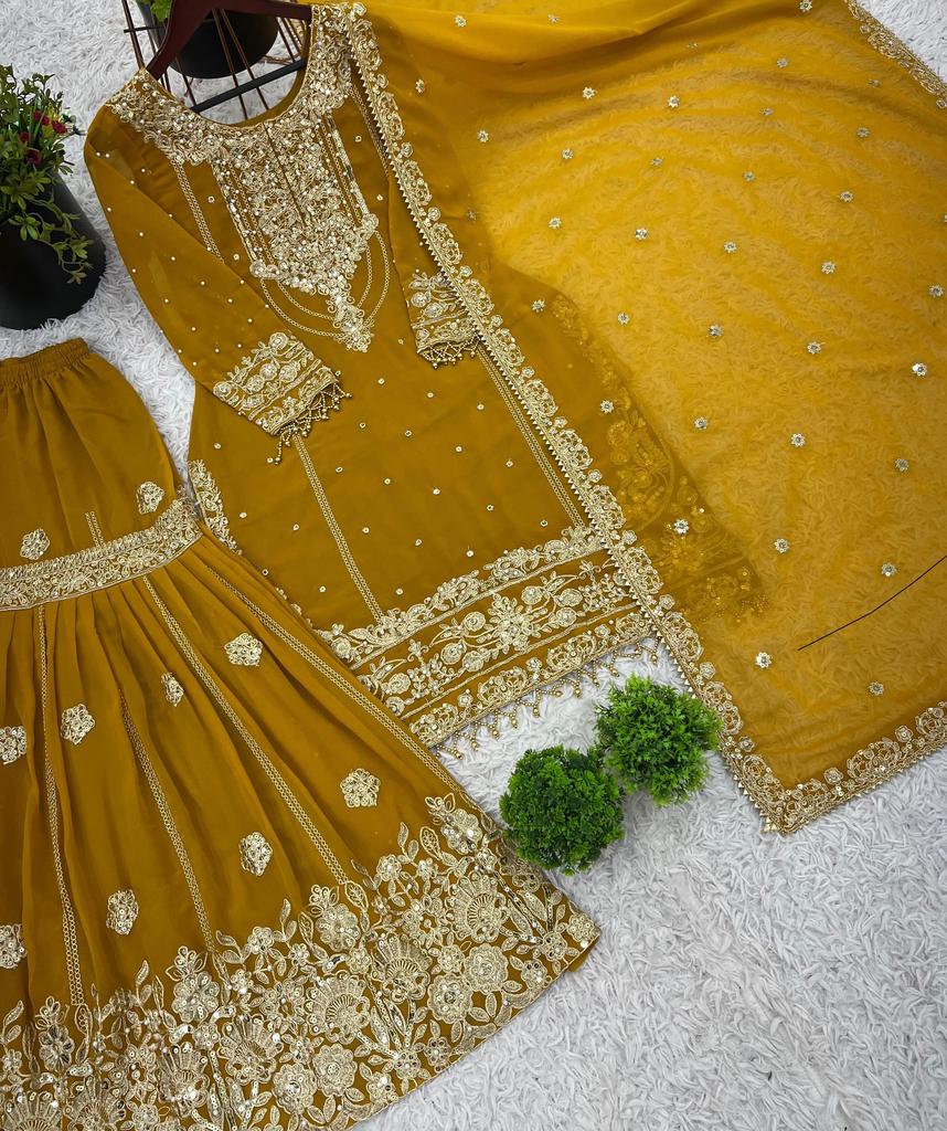 Bollywood Faux Georgette Salwar Kameez Sharara Set Indian Women Designer Salwar Suit Dress