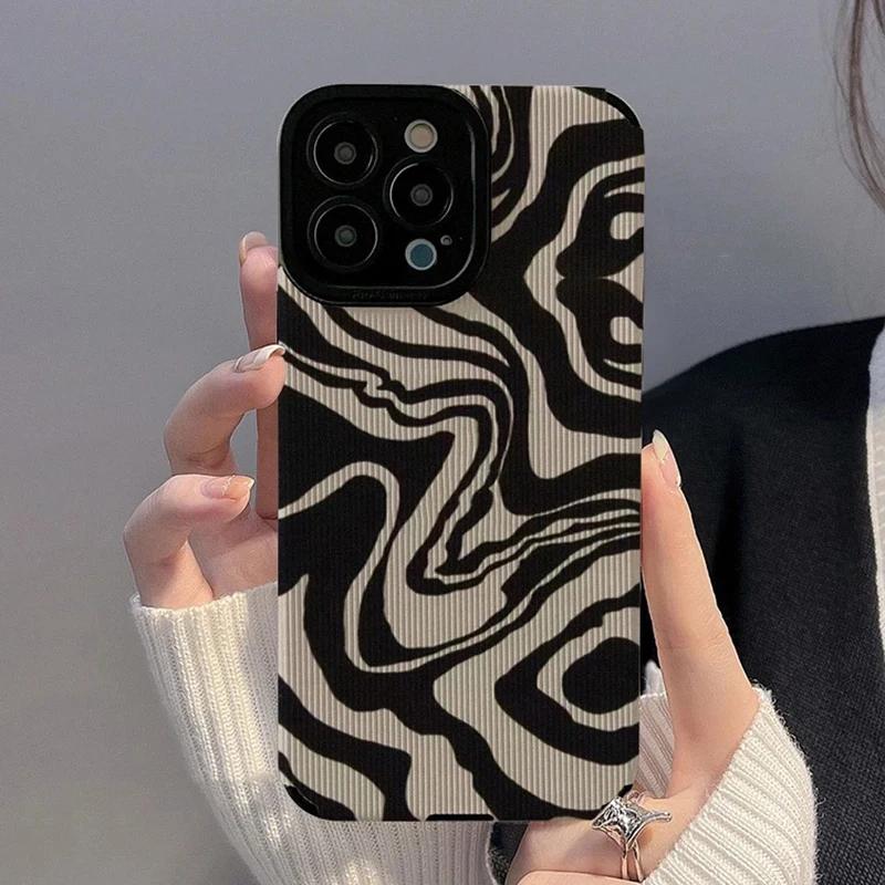 Fashion Zebra Stripes Wrinkle Silicone Case For iPhone 16 17 14 Plus Air 11 15 Pro Max 13 12 Mini Soft Leather Shockproof Cover