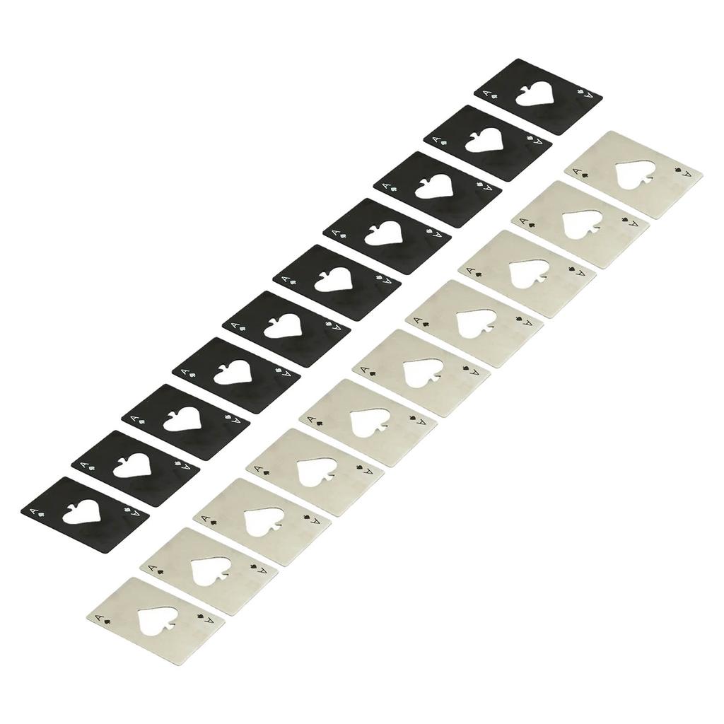 20 Pcs Poker Card Bottle Opener Beer Openers Stainless Steel Black Silver Cup Mat for Wallet Gifts