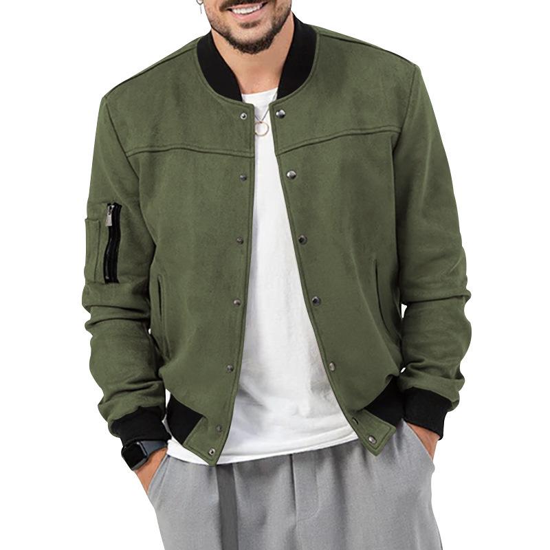 Suede Stand-Up Collar Men's Button Cardigan Jacket - Autumn/Winter Retro American Casual Outerwear