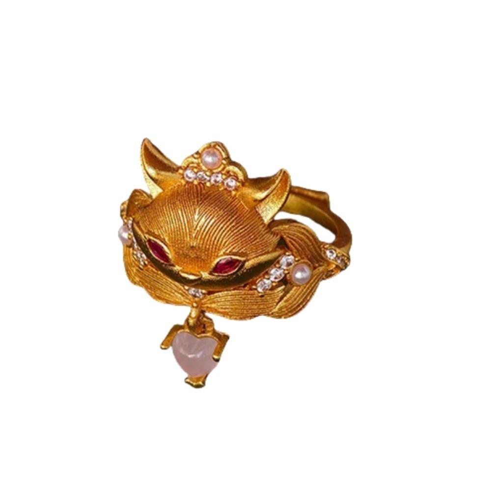 

Chinese Style Vintage Metal Ring Golden Animal Ring Exquisite Rhinestone Opening Ring Daily золотой