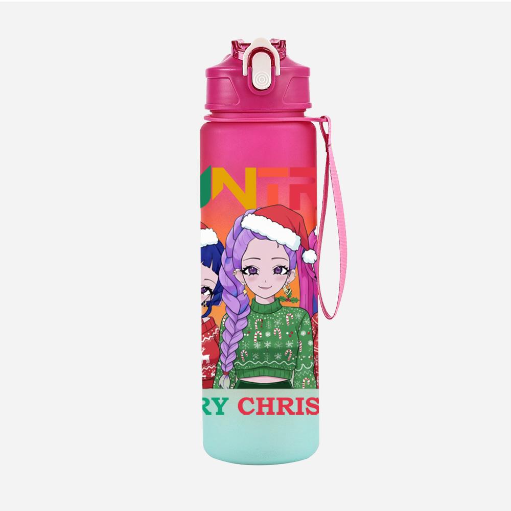 Cartoon Weihnachten K-Pop Dämonenjäger Bedruckte 750 ml Wasserflasche Große Kapazität Trinkbecher Tragbar Outdoor Sport Wasserbecher Kinder Kind Geschenk
