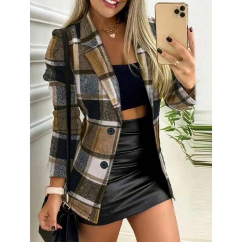 

Q 58603 Cross-Border Street Plaid Fashion Jacket L коричневый