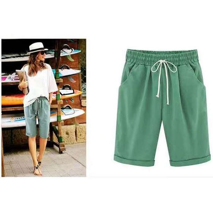 Nadměrná velikost 8XL Letní móda Ženy Ležérní Kalhoty Kotníkové Oversize Velkorysé Volné Pevné Barva Šortky se stahovací šňůrkou pro dámy