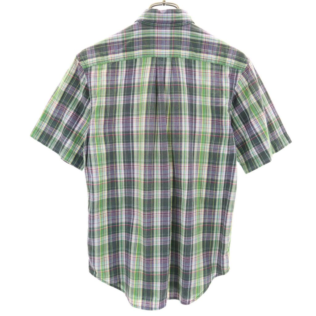 Ralph Lauren Check Pattern Short Sleeve Button Down Shirt L Green System Women Used